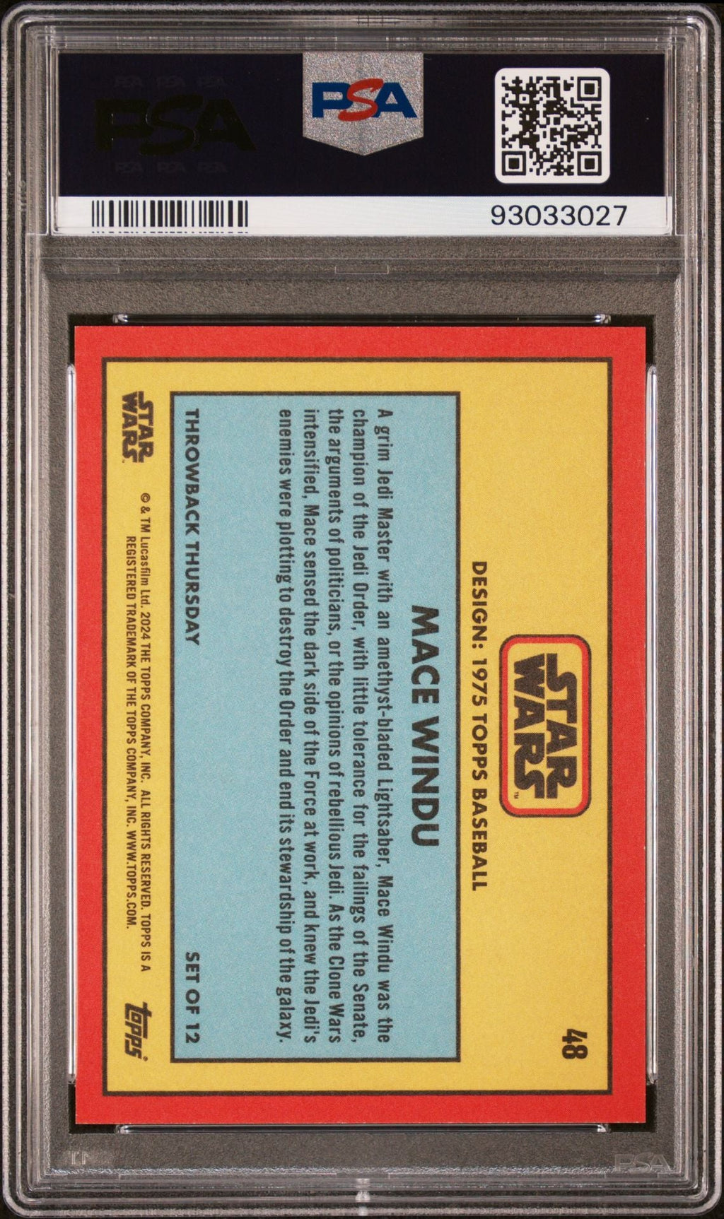 MACE WINDU PSA 10 2024 Topps Star Wars Throwback Thursday TBT Jedi #48 C1 Star Wars Base Graded Cards - Hobby Gems