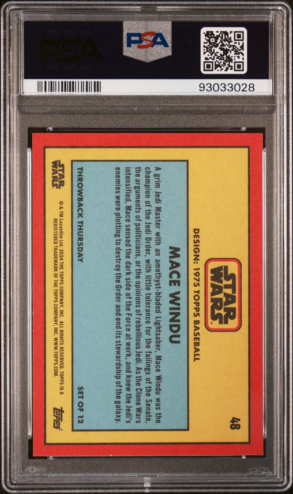 MACE WINDU PSA 10 2024 Topps Star Wars Throwback Thursday TBT Jedi #48 C2 Star Wars Base Graded Cards - Hobby Gems