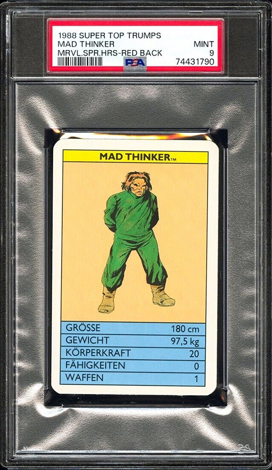 MAD THINKER PSA 9 1988 Super Top Trumps Marvel Super Heroes Red Back Marvel Base Graded Cards - Hobby Gems