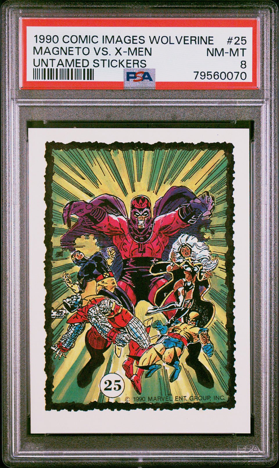 MAGNETO vs. X-MEN PSA 8 1990 Marvel Comic Images Wolverine Untamed Sticker #25 Marvel Graded Cards Sticker - Hobby Gems