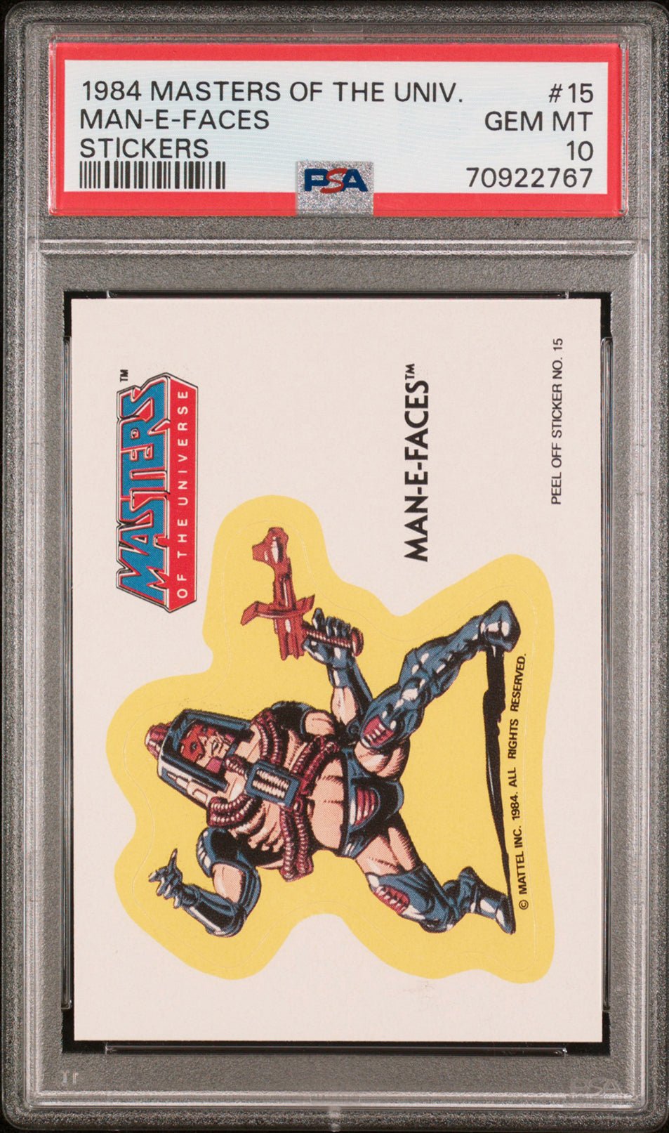 MAN-E-FACES PSA 10 1984 Masters of the Universe Sticker #15 Masters of the Universe Base Graded Cards - Hobby Gems