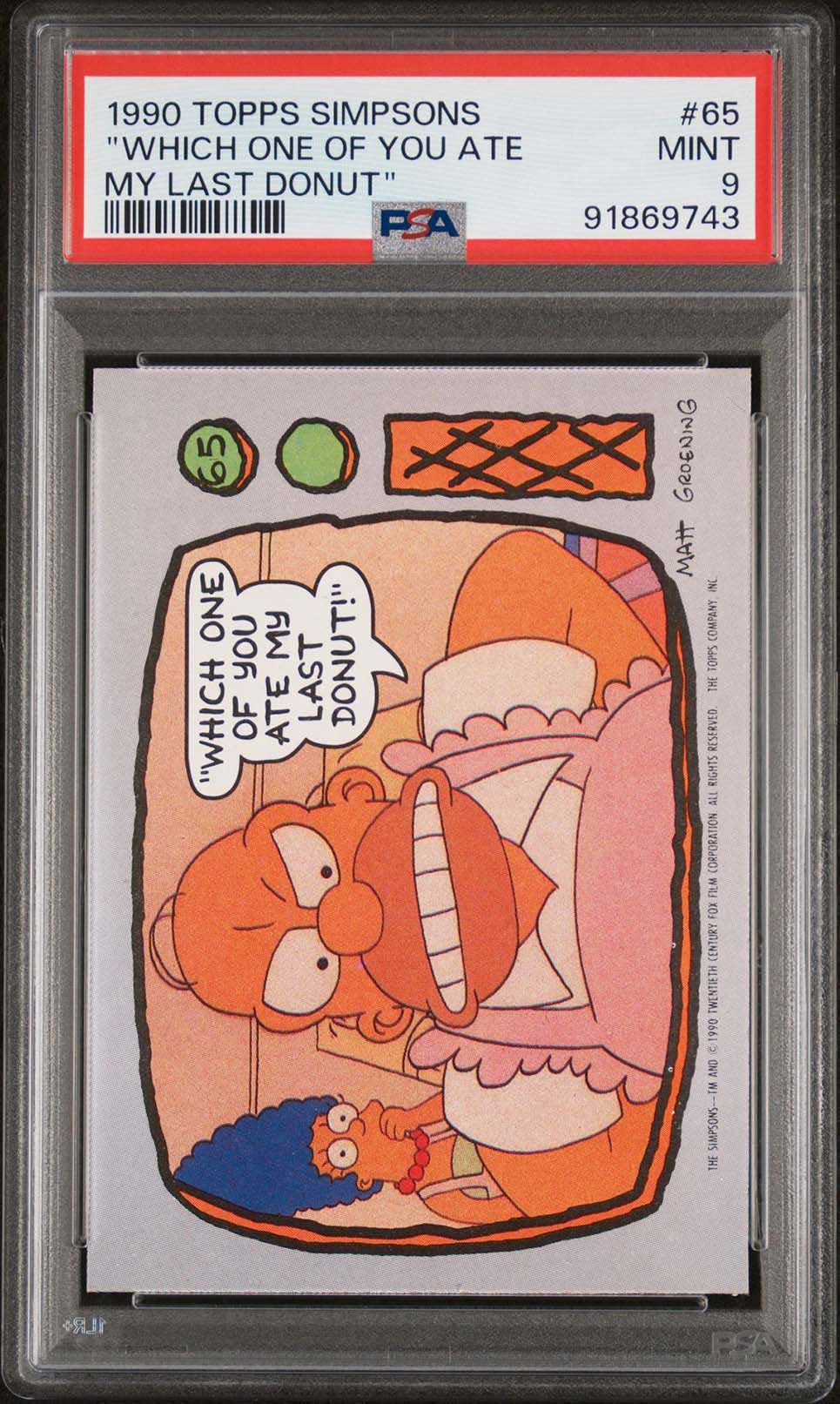 MARGE HOMER SIMPSON PSA 9 1990 Topps The Simpsons Which One of You Ate My Last Donut #65 The Simpsons Base Graded Cards - Hobby Gems