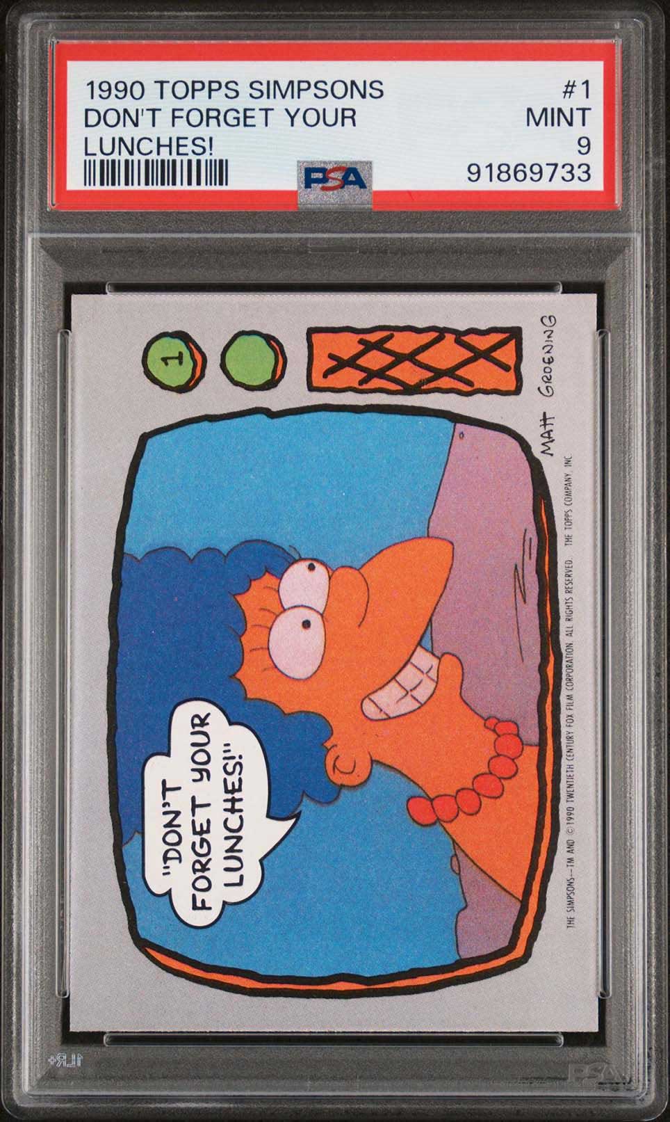 MARGE SIMPSON PSA 9 1990 Topps The Simpsons Don't Forget Your Lunches! #1 C1 The Simpsons Base Graded Cards - Hobby Gems