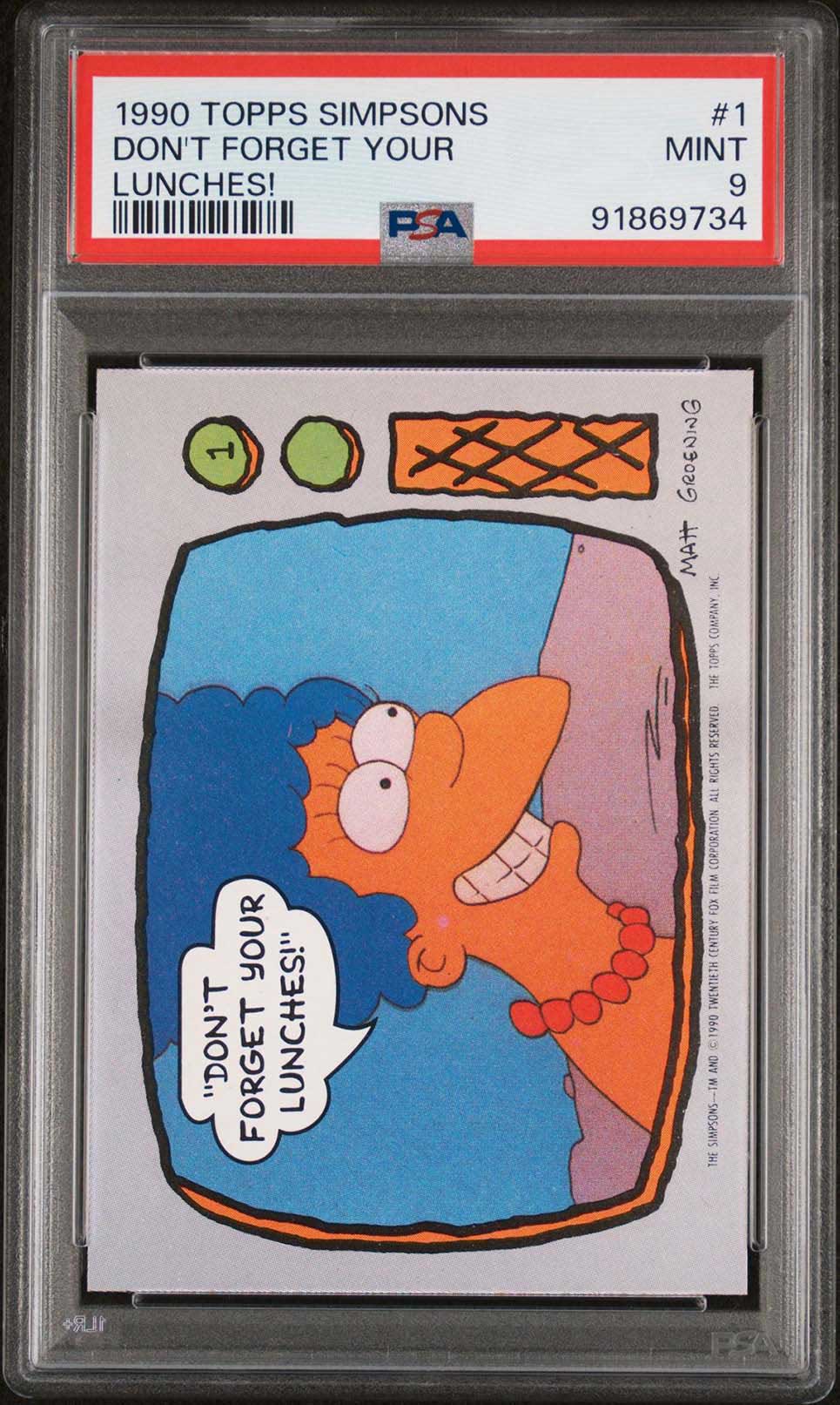 MARGE SIMPSON PSA 9 1990 Topps The Simpsons Don't Forget Your Lunches! #1 C2 The Simpsons Base Graded Cards - Hobby Gems