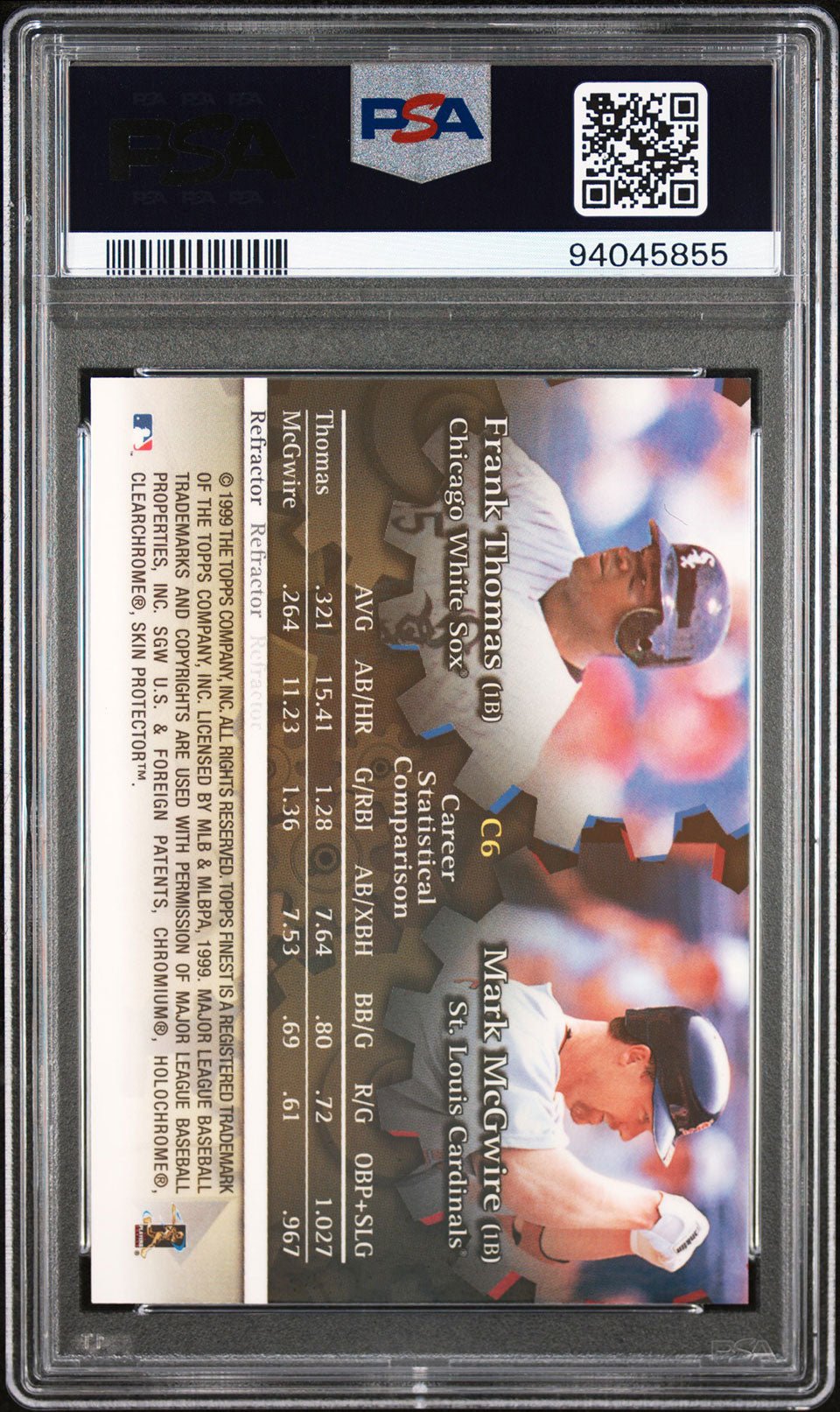 MARK MCGWIRE FRANK THOMAS PSA 10 1999 Topps Finest Complements Refractor C6 Baseball Graded Cards Insert Parallel - Hobby Gems