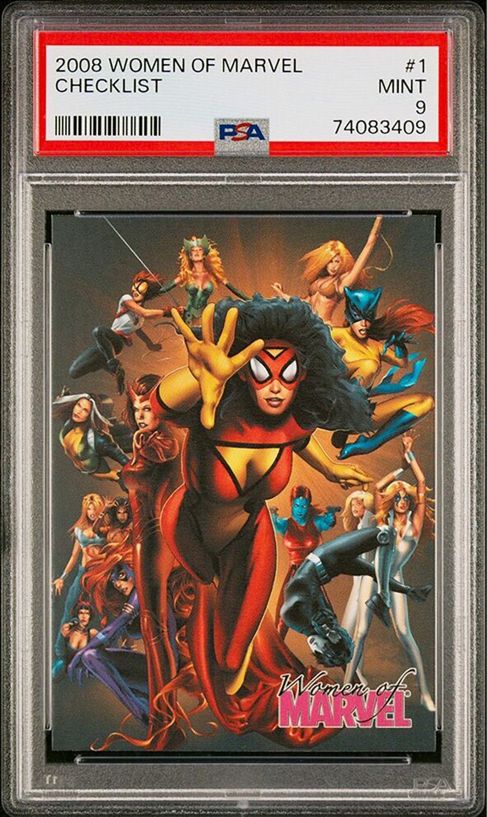 MARVEL CHECKLIST Spider-Woman PSA 9 2008 Rittenhouse Archives Women of Marvel #1 C1 Marvel Base Graded Cards - Hobby Gems