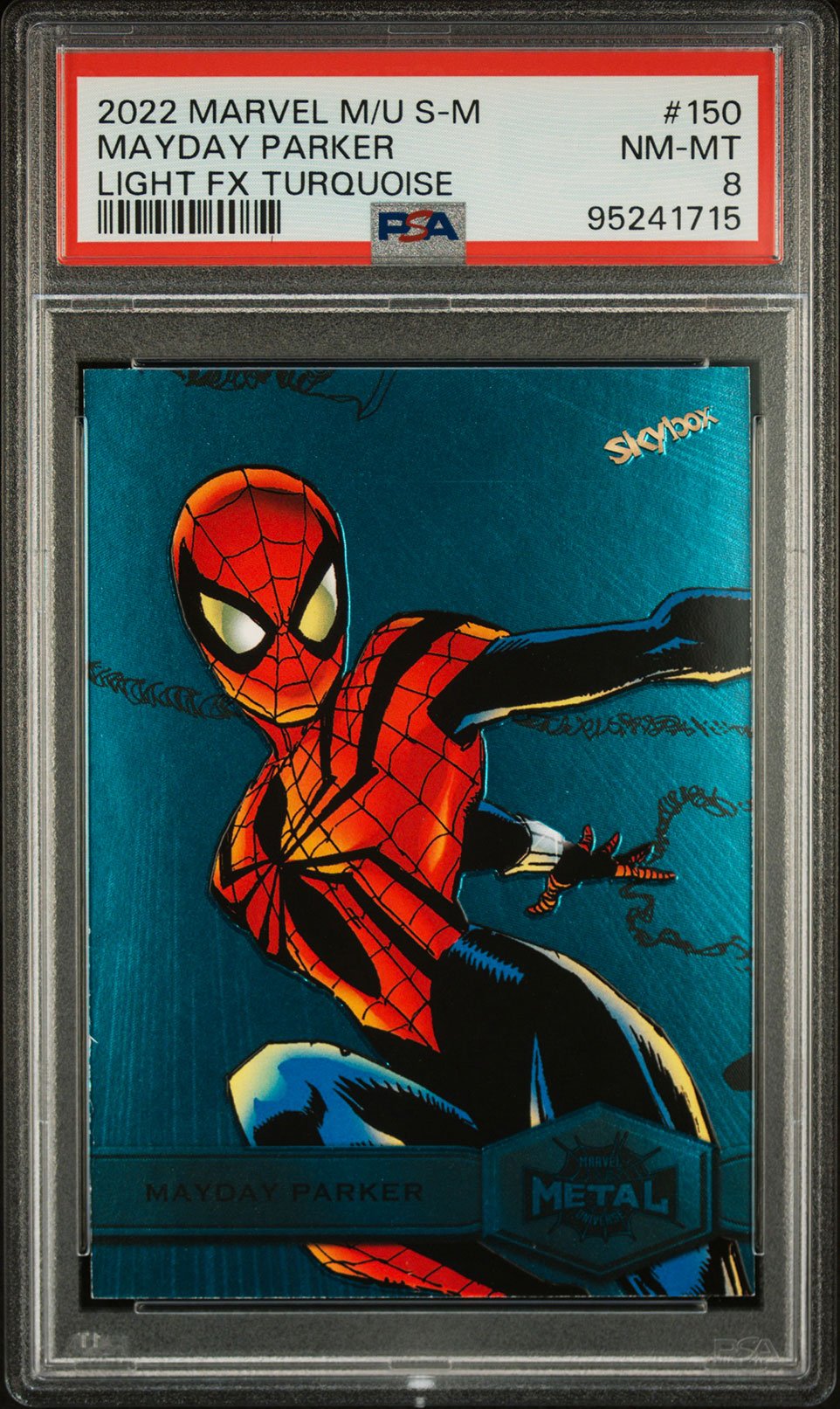 MAYDAY PARKER Spider - Girl PSA 8 2022 Marvel Metal Universe Spider - Man Light FX Turquoise #150 42/50 Marvel Graded Cards Parallel Serial Numbered - Hobby Gems