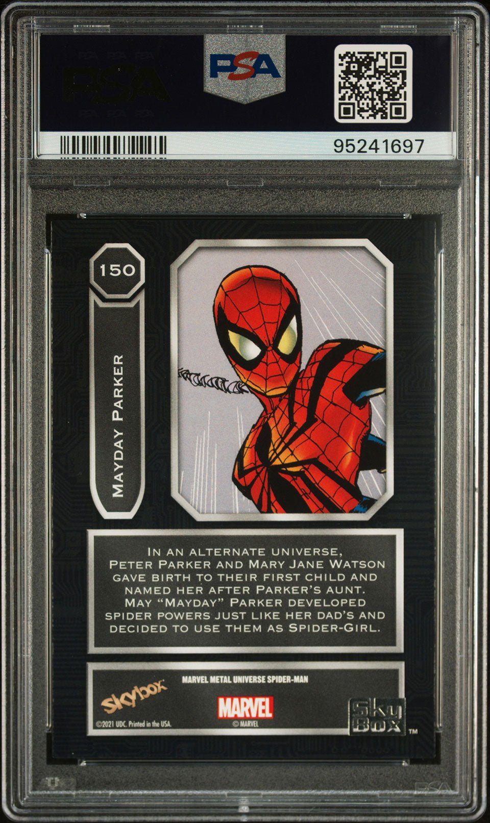 MAYDAY PARKER Spider - Girl PSA 8 2022 Skybox Marvel Metal Universe Spider - Man #150 Marvel Base Graded Cards - Hobby Gems