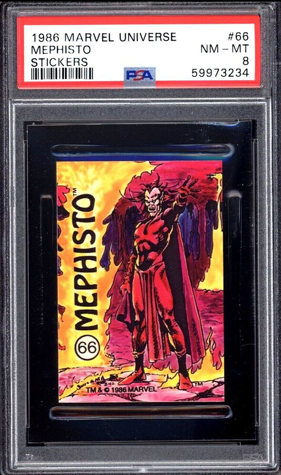 MEPHISTO PSA 8 1986 Marvel Universe Comic Images Sticker #66 C2 Marvel Graded Cards Sticker - Hobby Gems