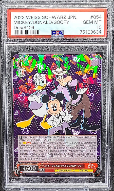 MICKEY DONALD GOOFY PSA 10 2023 Weiss Schwarz Disney 100 Dds/S104-054 RR C1 Disney Base Graded Cards - Hobby Gems