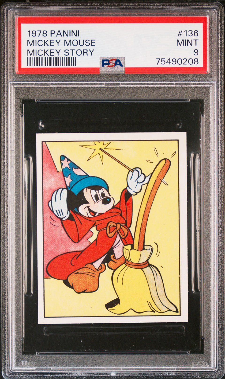 MICKEY MOUSE Fantasia PSA 9 1978 Panini Mickey Story Sticker #136 Disney Base Graded Cards - Hobby Gems