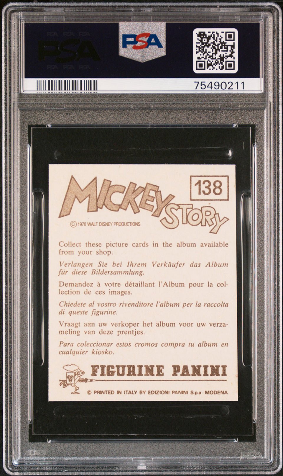 MICKEY MOUSE Fantasia PSA 9 1978 Panini Mickey Story Sticker #138 Disney Base Graded Cards - Hobby Gems