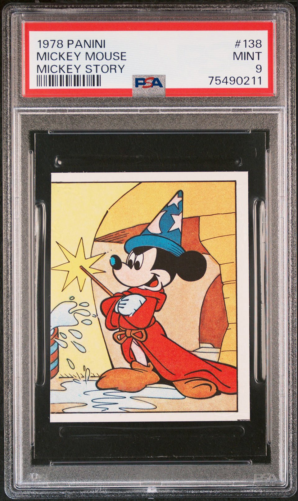 MICKEY MOUSE Fantasia PSA 9 1978 Panini Mickey Story Sticker #138 Disney Base Graded Cards - Hobby Gems