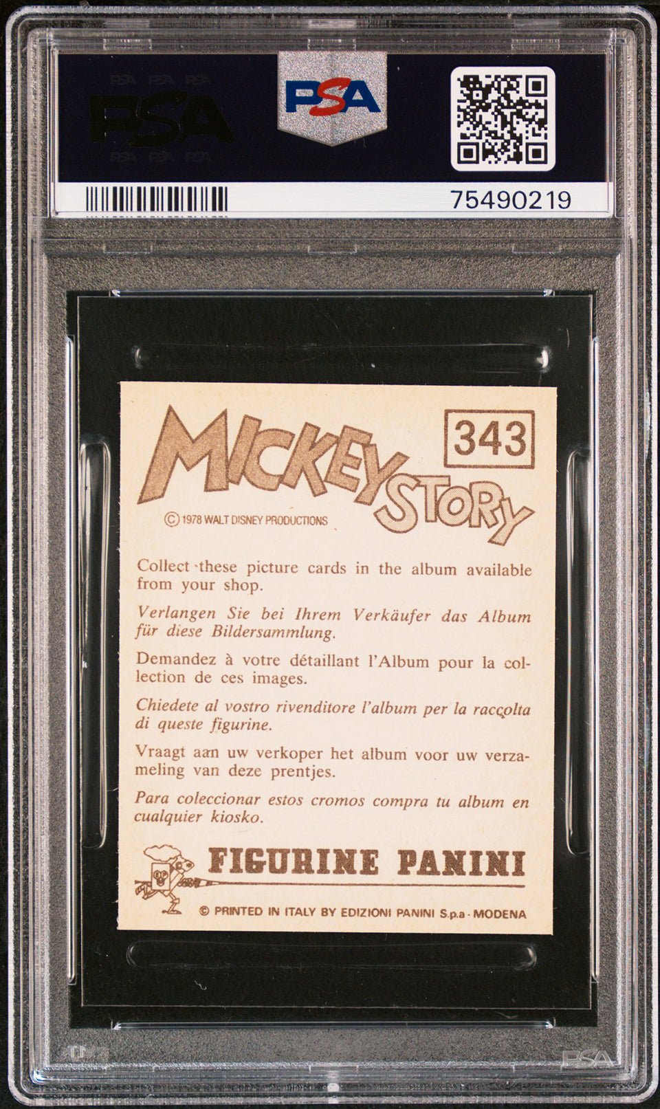 MICKEY MOUSE PSA 9 1978 Panini Mickey Story Sticker #343 Disney Base Graded Cards - Hobby Gems