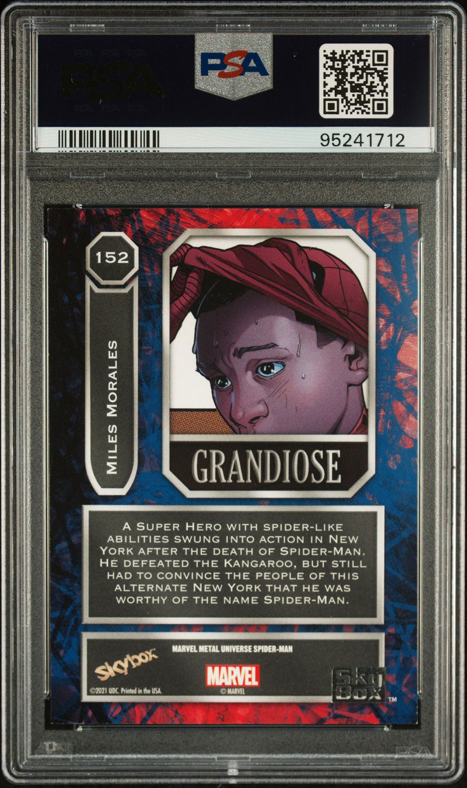 MILES MORALES Spider - Man PSA 8 2022 Skybox Marvel Metal Universe Spider - Man Grandiose #152 Marvel Graded Cards Parallel - Hobby Gems