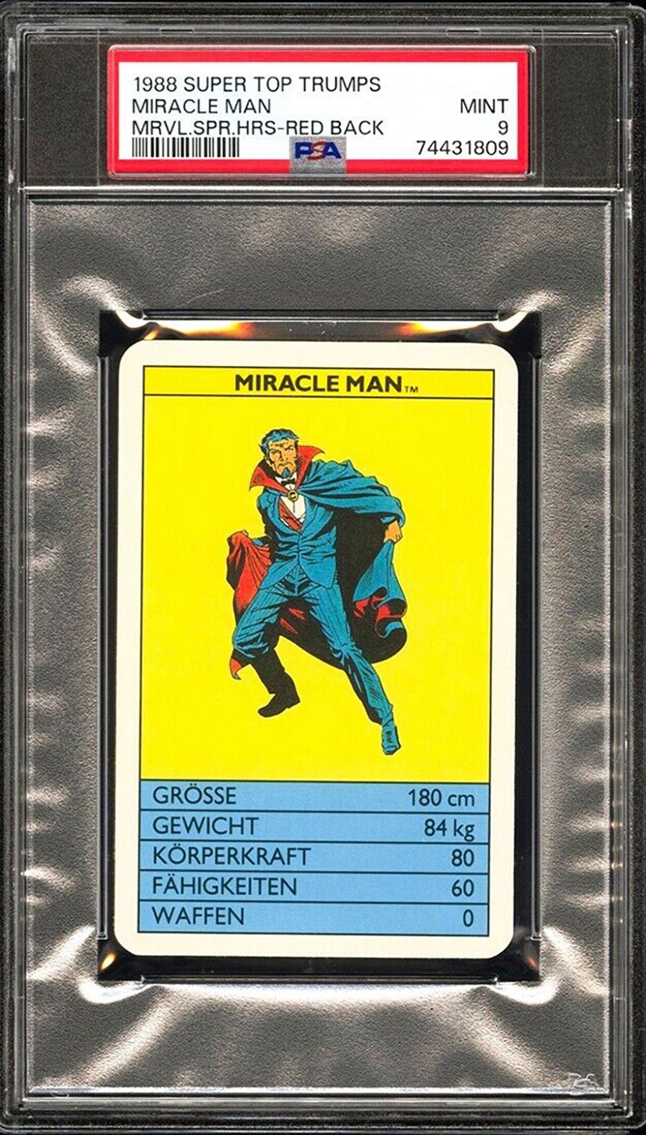 MIRACLE MAN PSA 9 1988 Super Top Trumps Marvel Super Heroes Red Back Marvel Base Graded Cards - Hobby Gems