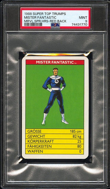 MISTER FANTASTIC PSA 9 1988 Super Top Trumps Marvel Super Heroes Red Back C1 Marvel Base Graded Cards - Hobby Gems