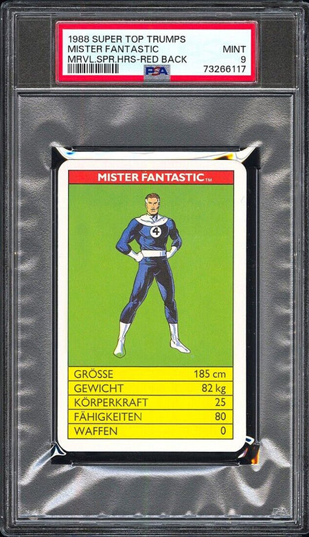 MISTER FANTASTIC PSA 9 1988 Super Top Trumps Marvel Super Heroes Red Back C2 Marvel Base Graded Cards - Hobby Gems