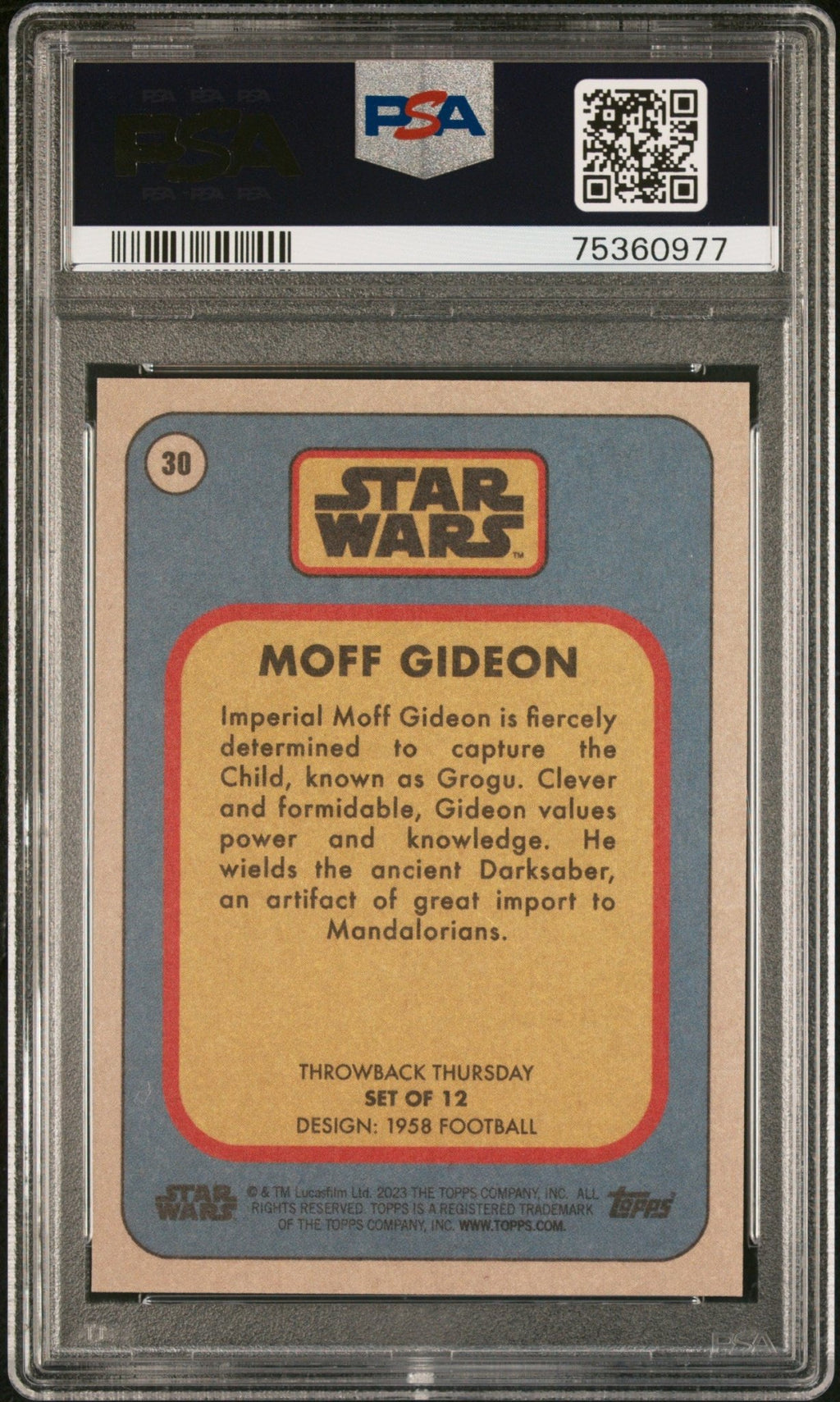 MOFF GIDEON PSA 10 2023 Topps Star Wars Throwback Thursday TBT #30 C1 Star Wars Base Graded Cards - Hobby Gems