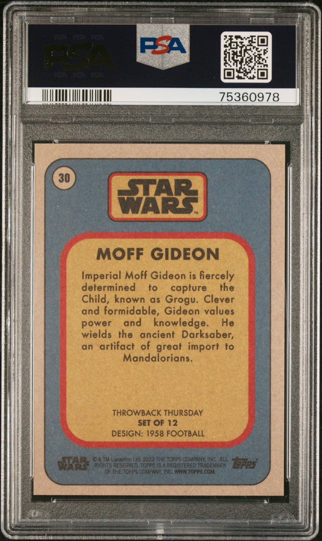 MOFF GIDEON PSA 9 2023 Topps Star Wars Throwback Thursday TBT #30 C1 Star Wars Base Graded Cards - Hobby Gems