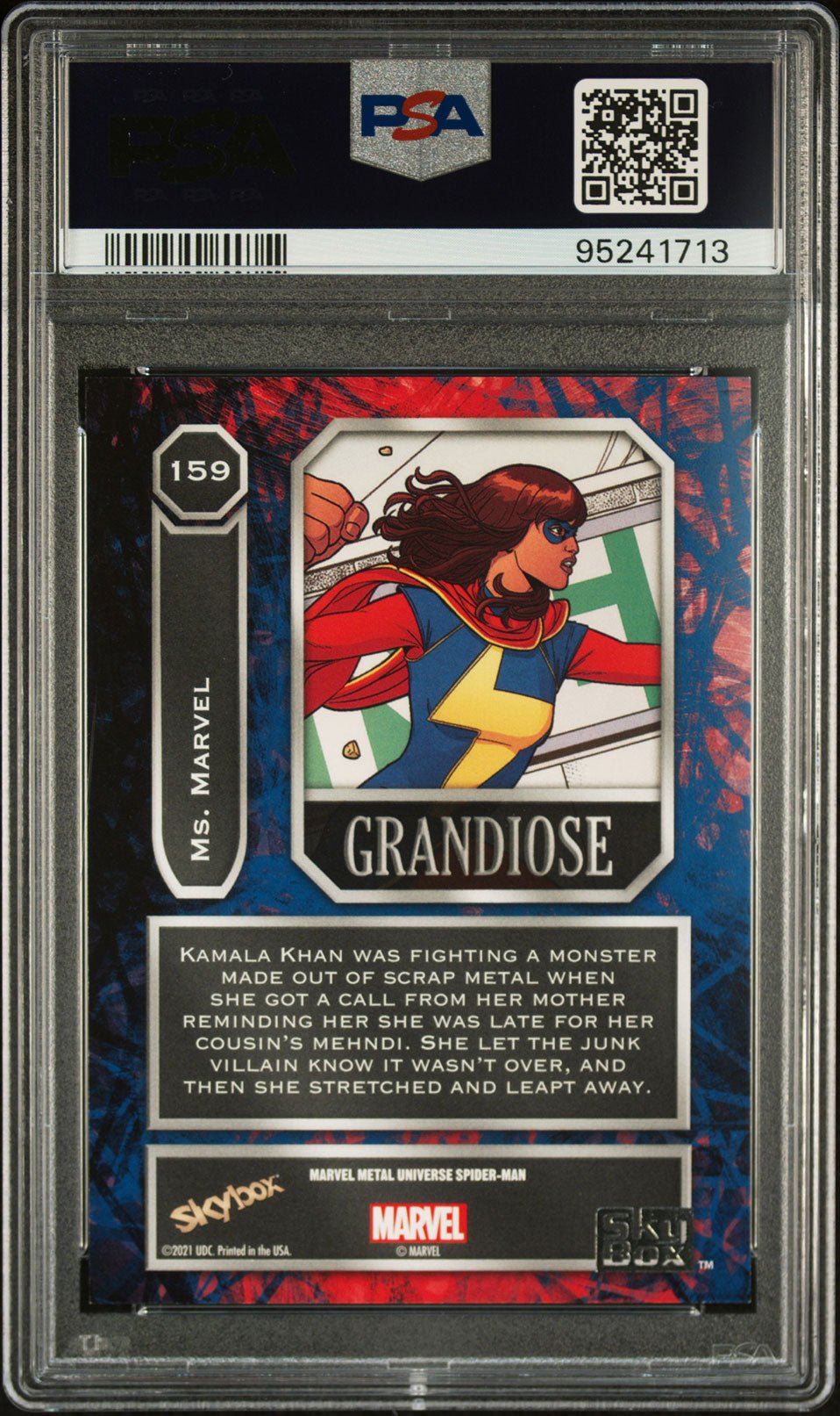 MS. MARVEL PSA 9 2022 Skybox Marvel Metal Universe Spider - Man Grandiose #159 Marvel Graded Cards Parallel - Hobby Gems