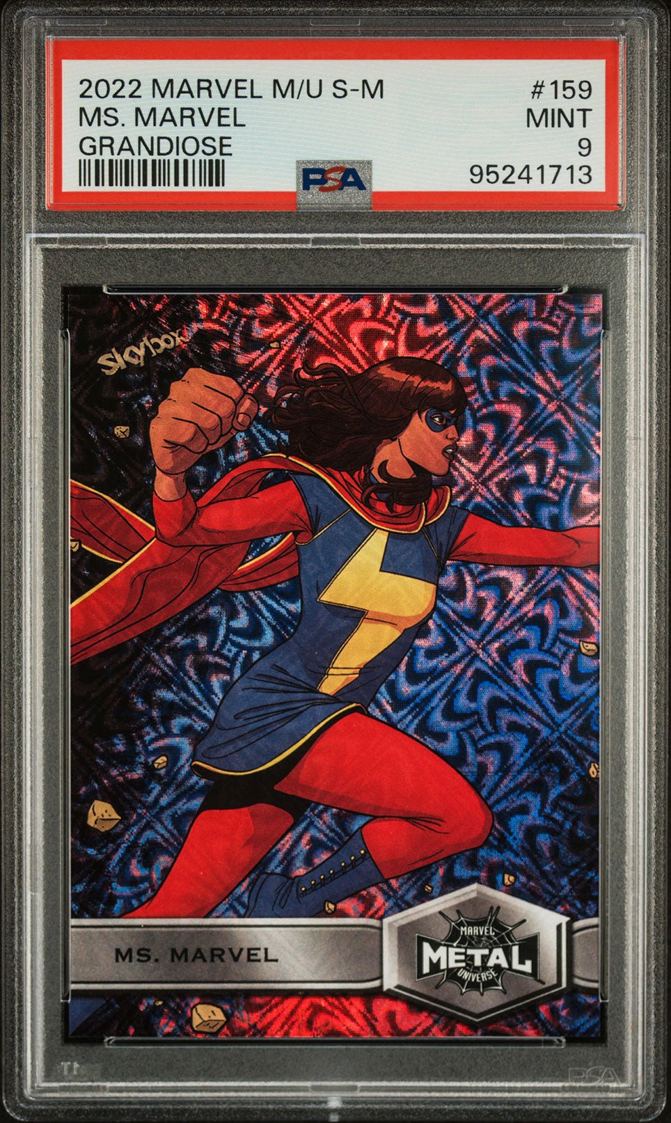 MS. MARVEL PSA 9 2022 Skybox Marvel Metal Universe Spider - Man Grandiose #159 Marvel Graded Cards Parallel - Hobby Gems