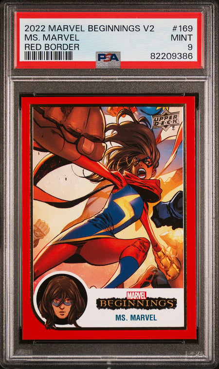 MS. MARVEL PSA 9 2022 UD Marvel Beginnings Volume 2 Series 1 Red Border #169 Marvel Graded Cards Parallel - Hobby Gems