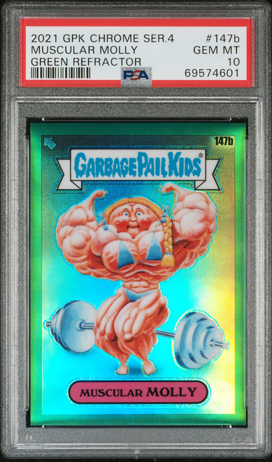 MUSCULAR MOLLY PSA 10 2021 Topps Chrome Green Refractor 147b 249/299 Garbage Pail Kids Graded Cards Parallel Serial Numbered - Hobby Gems