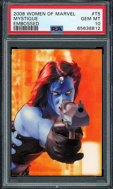 MYSTIQUE PSA 10 2008 Rittenhouse Women of Marvel Embossed #T5 Marvel Graded Cards Insert - Hobby Gems