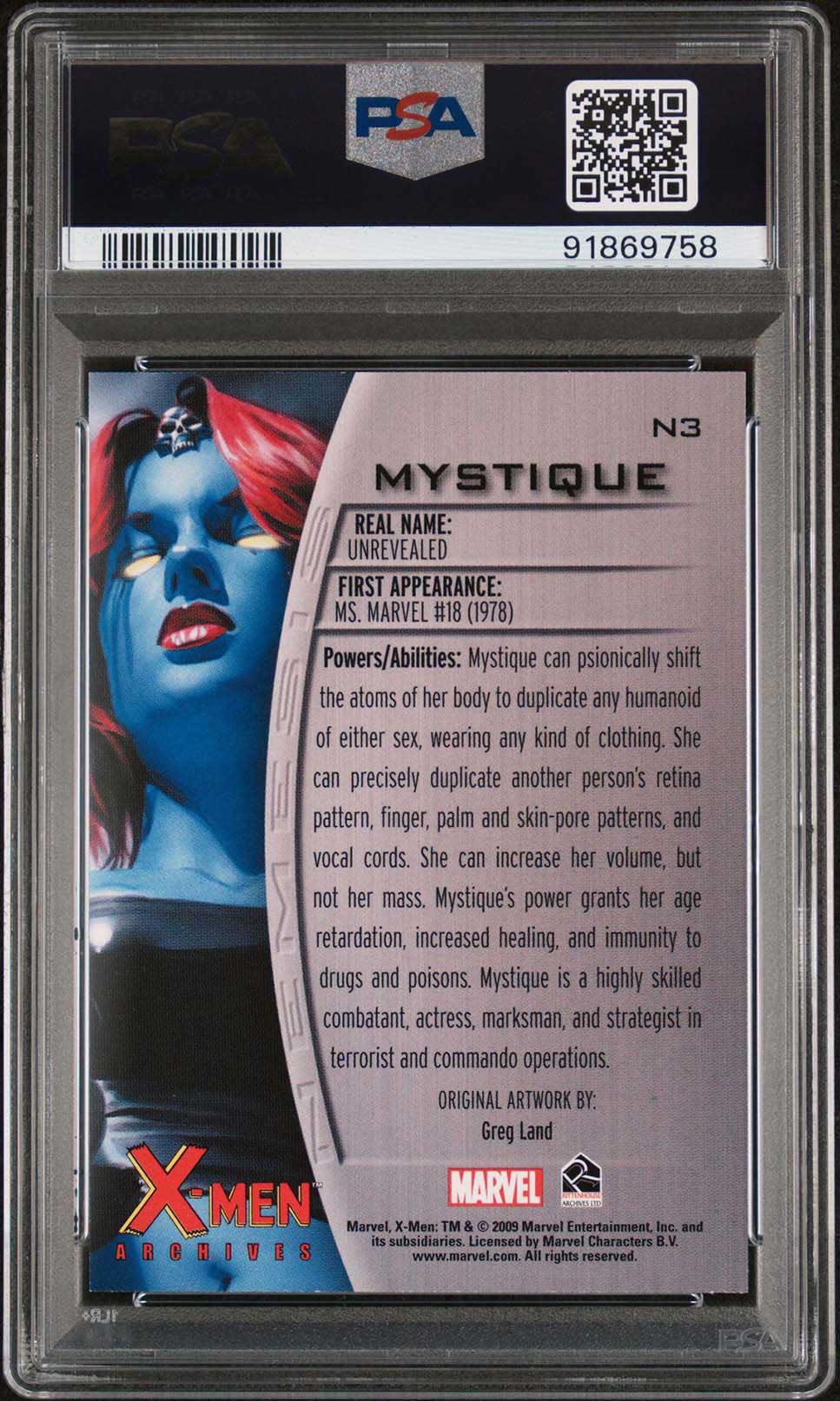 MYSTIQUE PSA 10 2009 Rittenhouse Marvel X-Men Archives Nemesis #N3 Marvel Graded Cards Insert - Hobby Gems