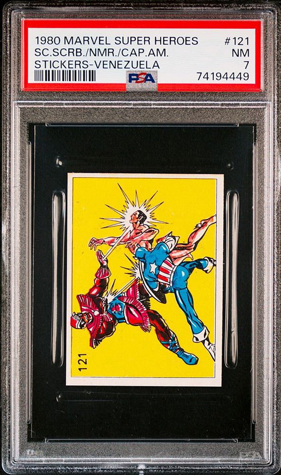 NAMOR CAPTAIN AMERICAL PSA 7 1980 Marvel Super Heroes Stickers-Venezuela #121 Marvel Graded Cards Sticker - Hobby Gems