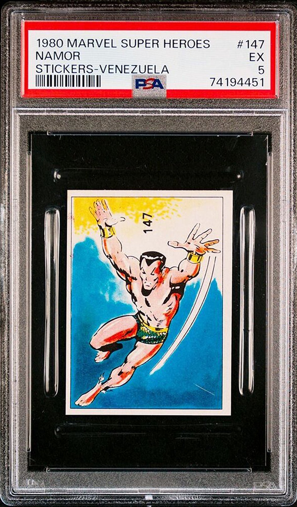 NAMOR SUB MARINER PSA 5 1980 Marvel Super Heroes Stickers-Venezuela #147 C1 Marvel Graded Cards Sticker - Hobby Gems