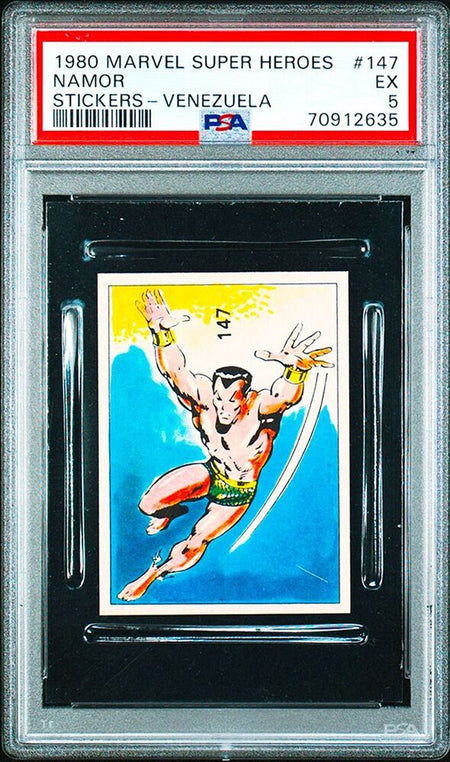 NAMOR SUB MARINER PSA 5 1980 Marvel Super Heroes Stickers-Venezuela #147 C2 Marvel Graded Cards Sticker - Hobby Gems