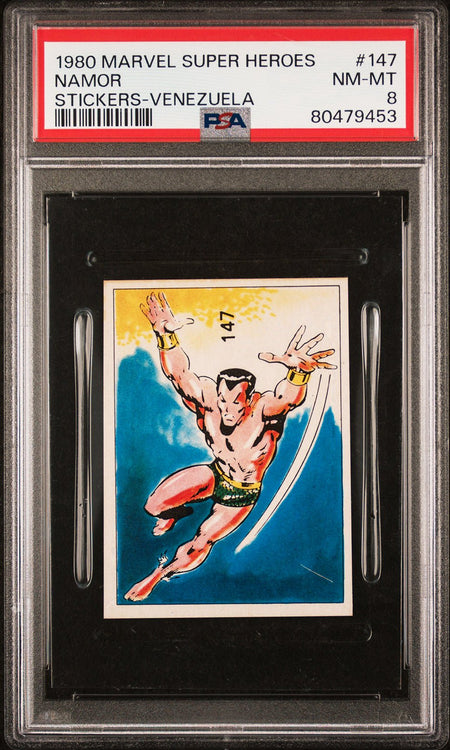 NAMOR SUB MARINER PSA 8 1980 Marvel Super Heroes Sticker Venezuela #147 Marvel Graded Cards Sticker - Hobby Gems