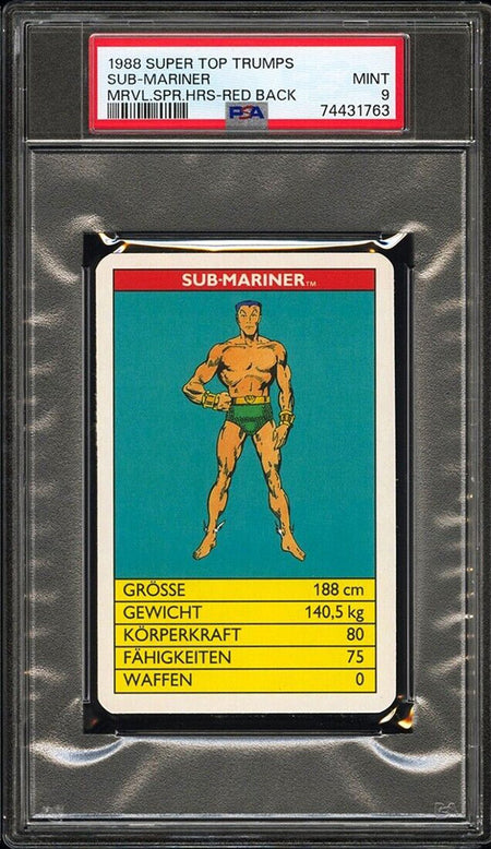 NAMOR SUB-MARINER PSA 9 1988 Super Top Trumps Marvel Super Heroes Red Back C1 Marvel Base Graded Cards - Hobby Gems