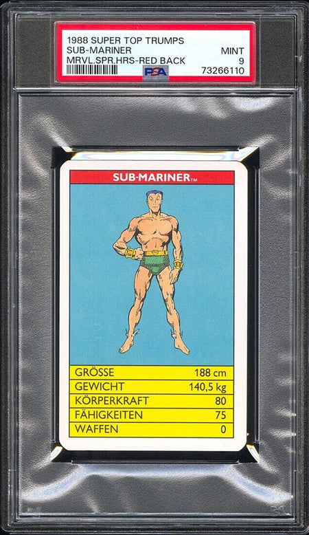 NAMOR SUB-MARINER PSA 9 1988 Super Top Trumps Marvel Super Heroes Red Back C2 Marvel Base Graded Cards - Hobby Gems