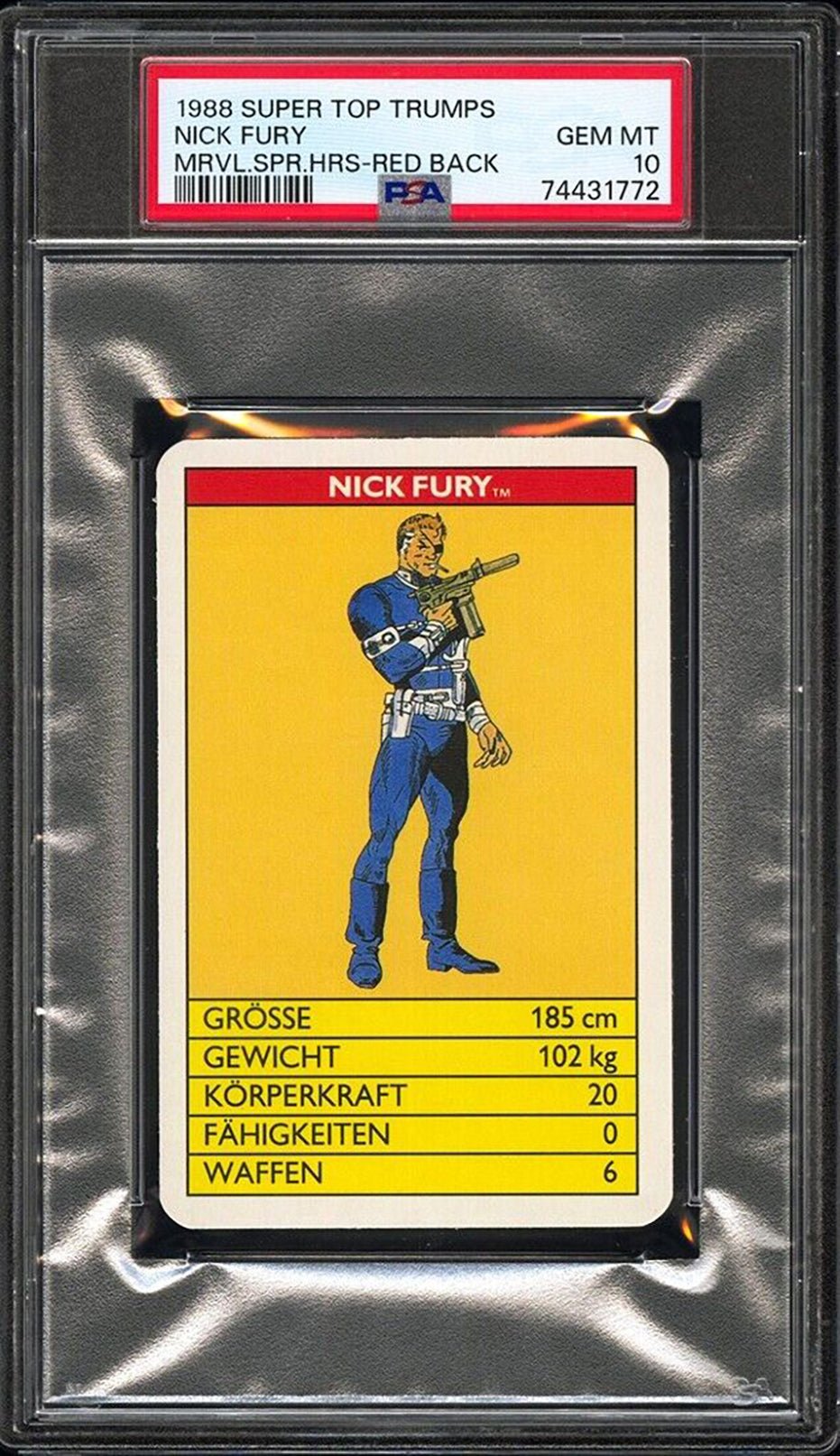 NICK FURY PSA 10 1988 Super Top Trumps Marvel Super Heroes Red Back Marvel Base Graded Cards - Hobby Gems