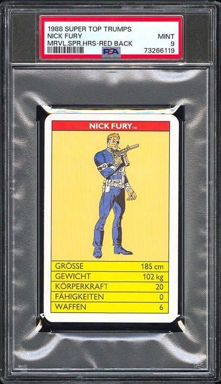 NICK FURY PSA 9 1988 Super Top Trumps Marvel Super Heroes Red Back Marvel Base Graded Cards - Hobby Gems