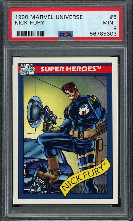 NICK FURY PSA 9 1990 Impel Marvel Universe #5 Marvel Base Graded Cards - Hobby Gems