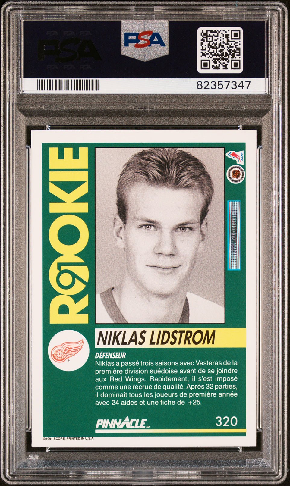 NIKLAS LIDSTROM PSA 9 1991-92 Pinnacle French #320 Hockey Base Graded Cards - Hobby Gems