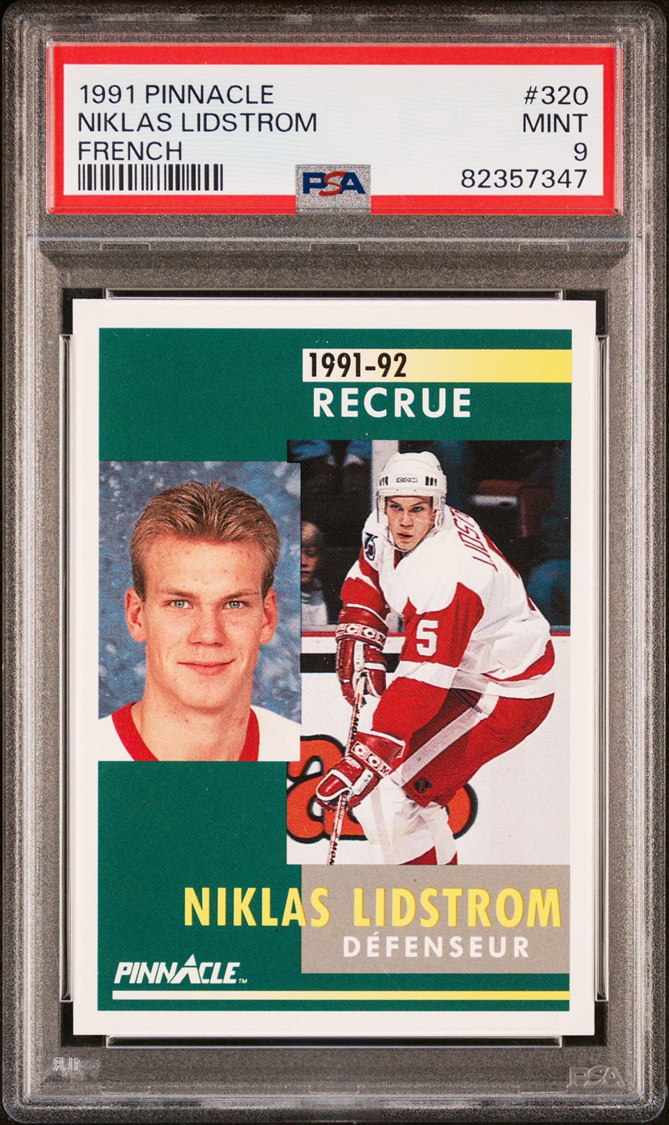 NIKLAS LIDSTROM PSA 9 1991-92 Pinnacle French #320 Hockey Base Graded Cards - Hobby Gems