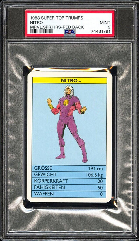 NITRO PSA 9 1988 Super Top Trumps Marvel Super Heroes Red Back Marvel Base Graded Cards - Hobby Gems