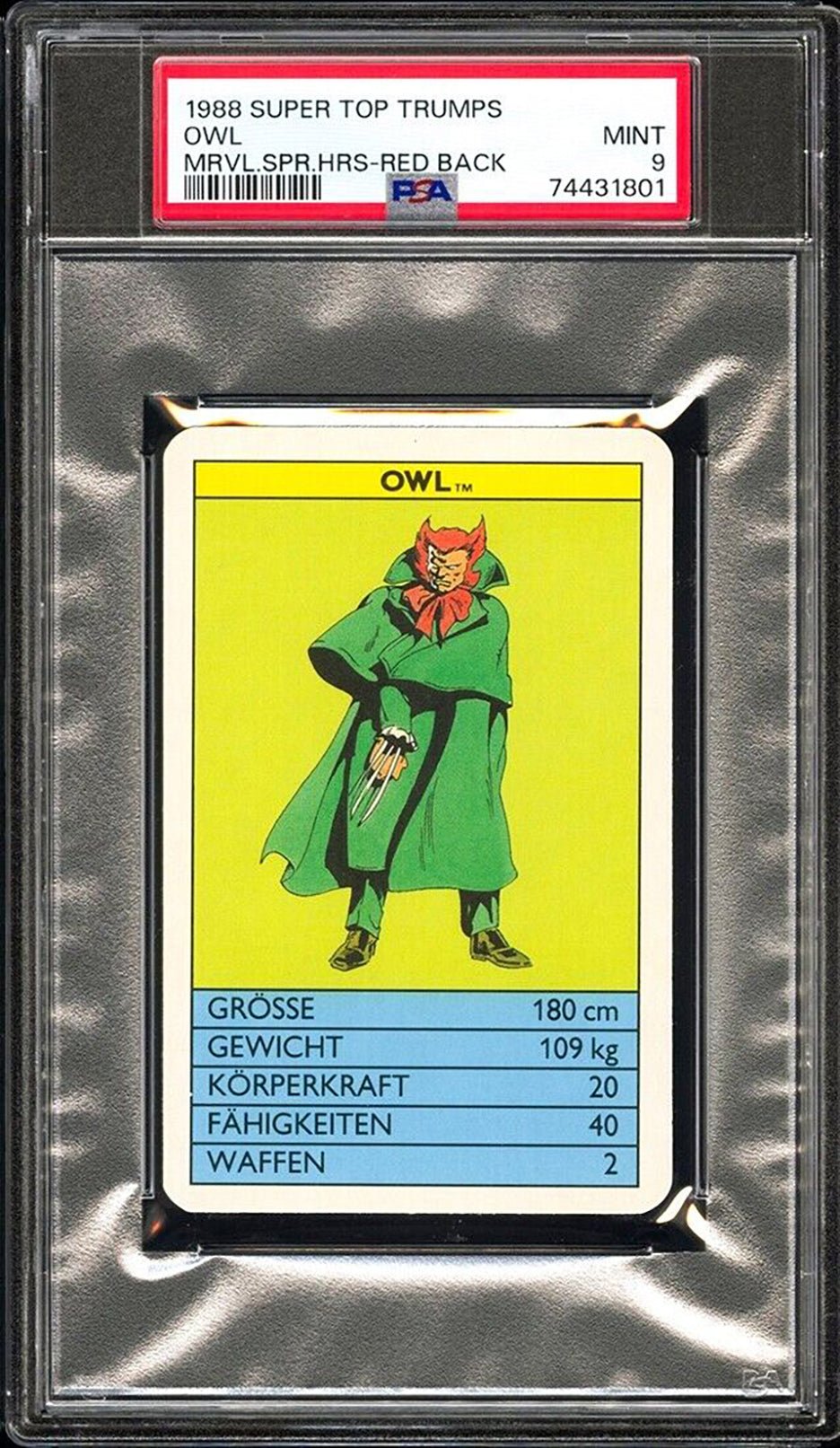 OWL PSA 9 1988 Super Top Trumps Marvel Super Heroes Red Back Marvel Base Graded Cards - Hobby Gems