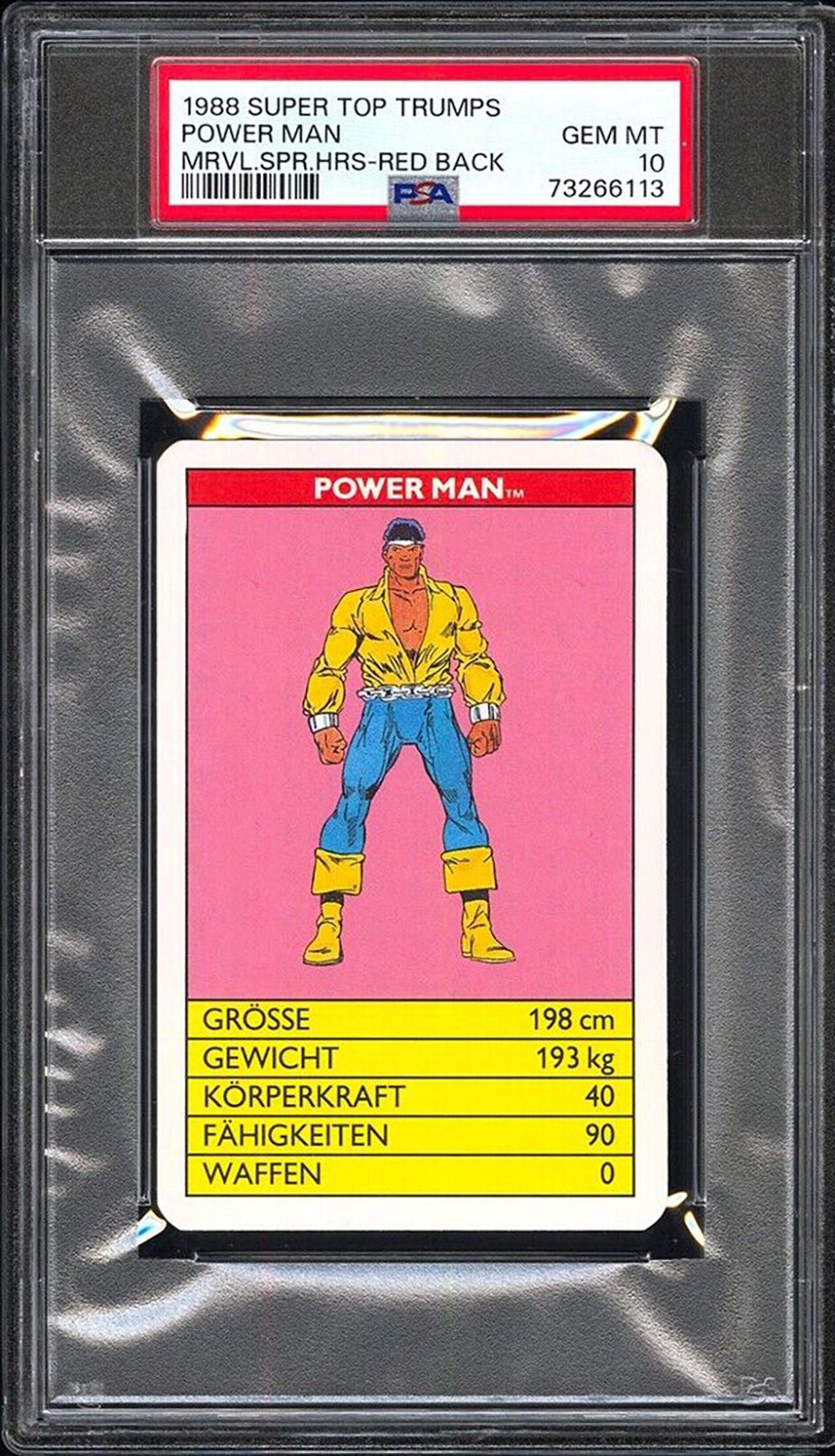 POWER MAN PSA 10 1988 Super Top Trumps Marvel Super Heroes Red Back Marvel Base Graded Cards - Hobby Gems