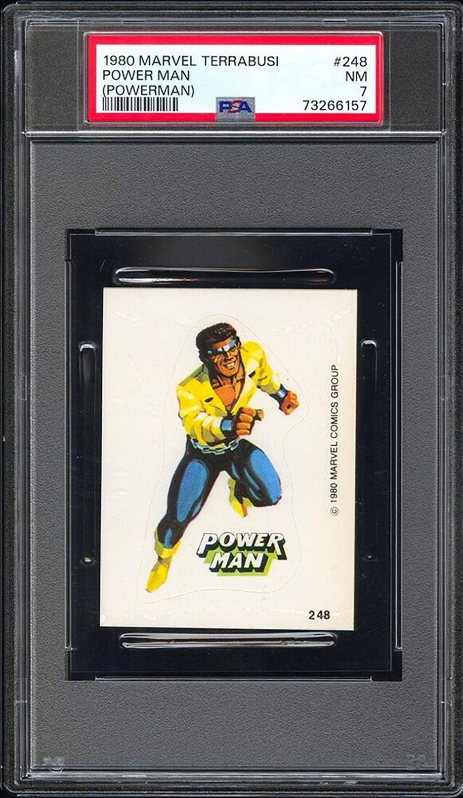 POWER MAN PSA 7 1980 Terrabusi Marvel Superheroes Sticker #248 Marvel Graded Cards Sticker - Hobby Gems