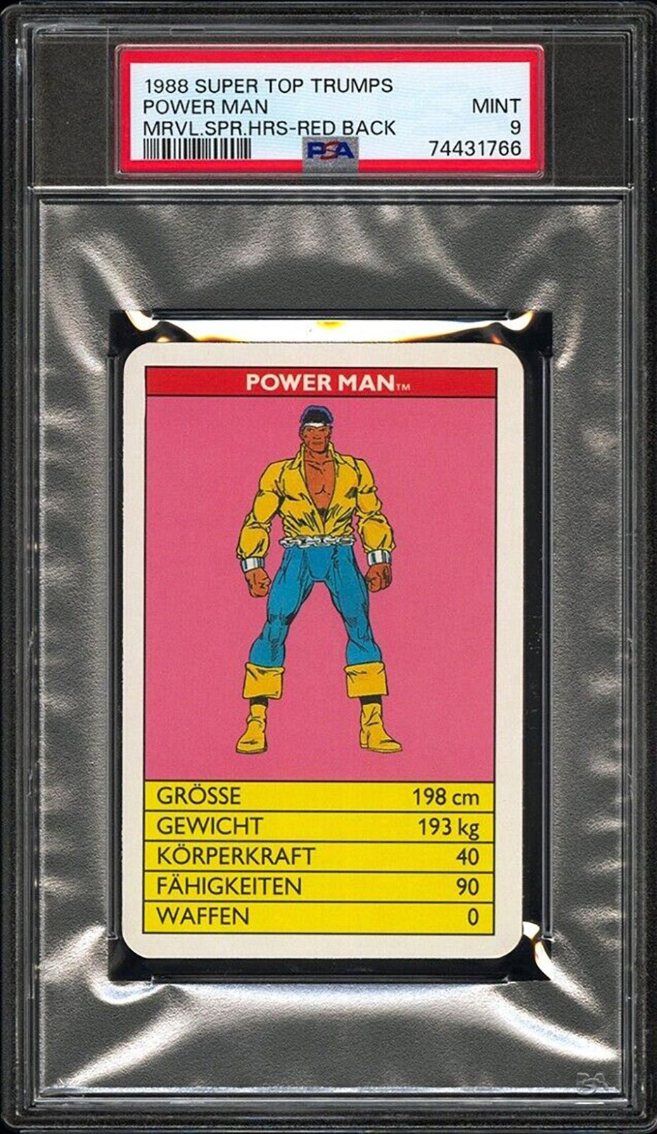 POWER MAN PSA 9 1988 Super Top Trumps Marvel Super Heroes Red Back Marvel Base Graded Cards - Hobby Gems