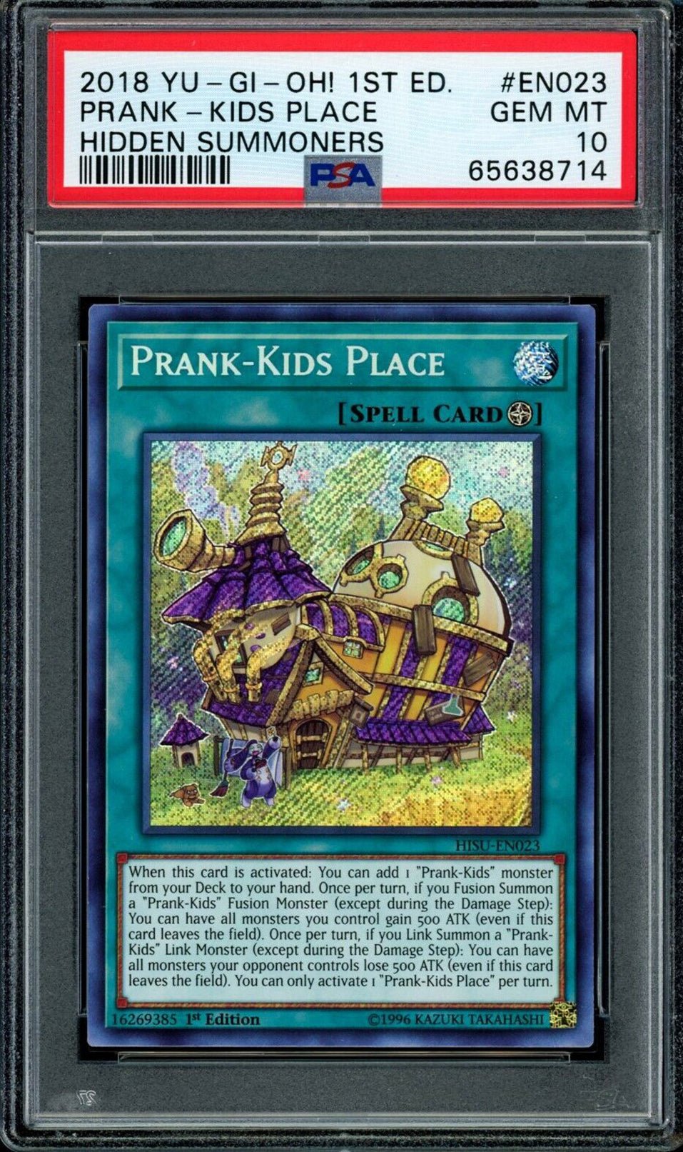 PRANK-KIDS PLACE HISU-EN023 Secret Rare PSA 10 2018 Hidden Summoners 1st Edition C2 Yu-Gi-Oh Base Graded Cards - Hobby Gems