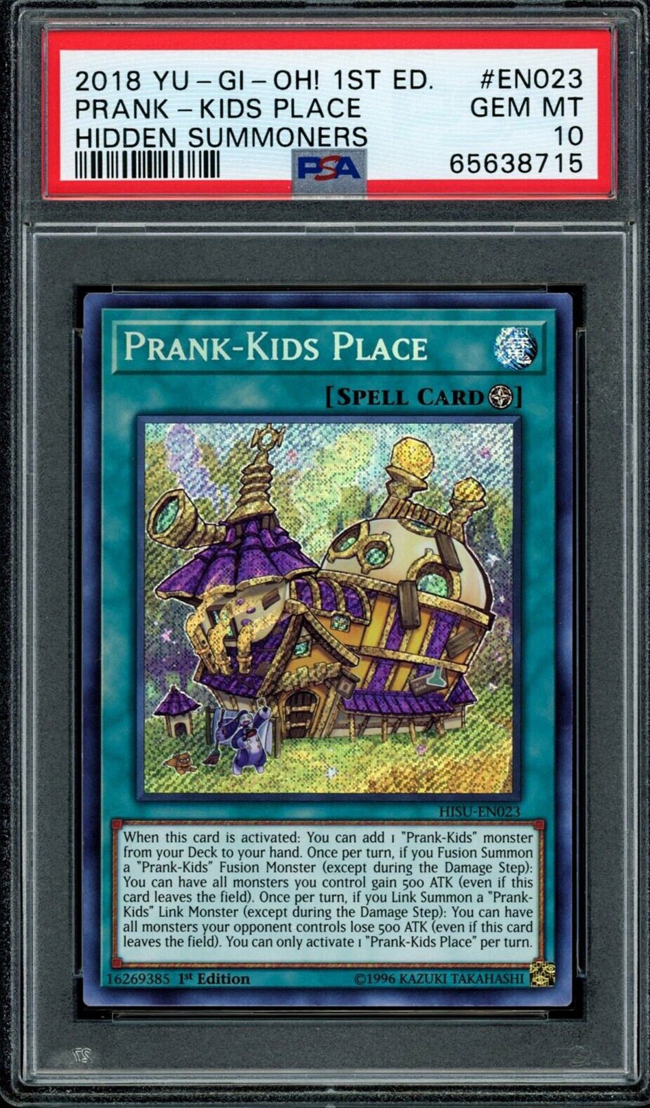 PRANK-KIDS PLACE HISU-EN023 Secret Rare PSA 10 2018 Hidden Summoners 1st Edition C3 Yu-Gi-Oh Base Graded Cards - Hobby Gems