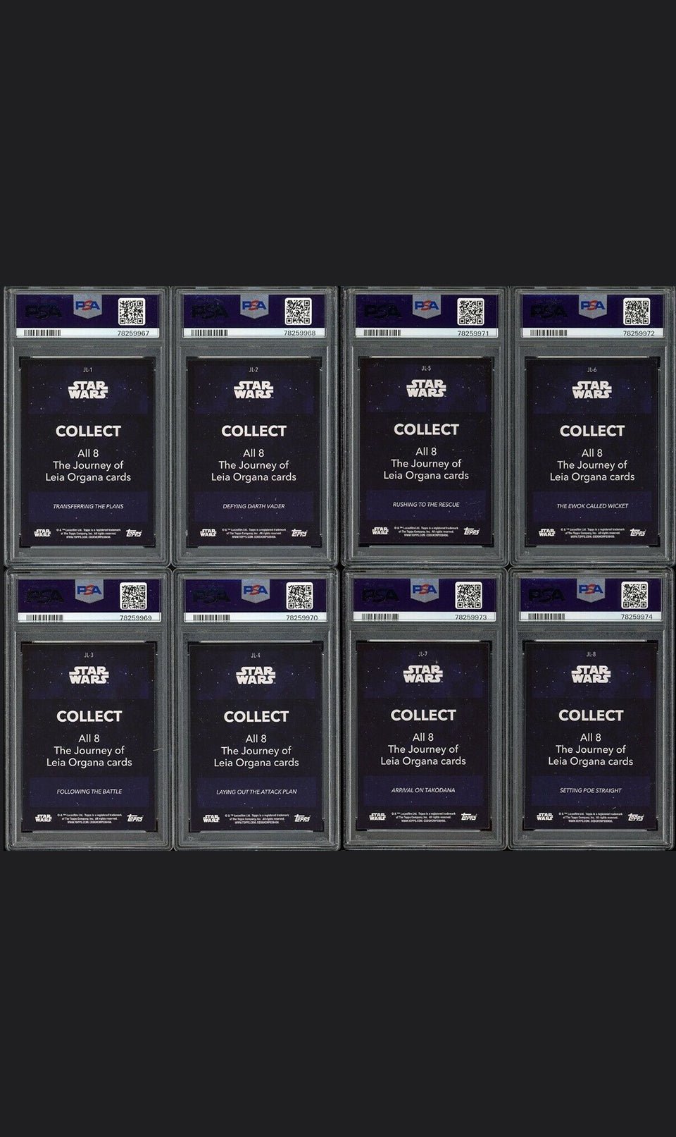 PRINCESS LEIA ORGANA PSA 10 2020 Topps Women of Star Wars #JL1 to #JL8 Complete Star Wars Base Graded Cards - Hobby Gems