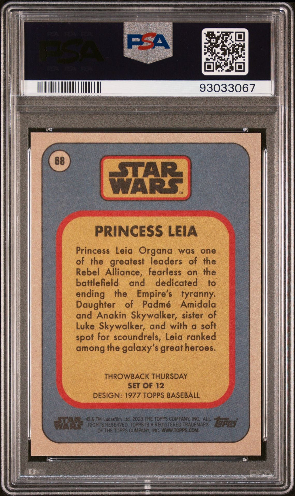 PRINCESS LEIA PSA 10 2023 Topps Star Wars Throwback Thursday TBT #68 C1 Star Wars Base Graded Cards - Hobby Gems